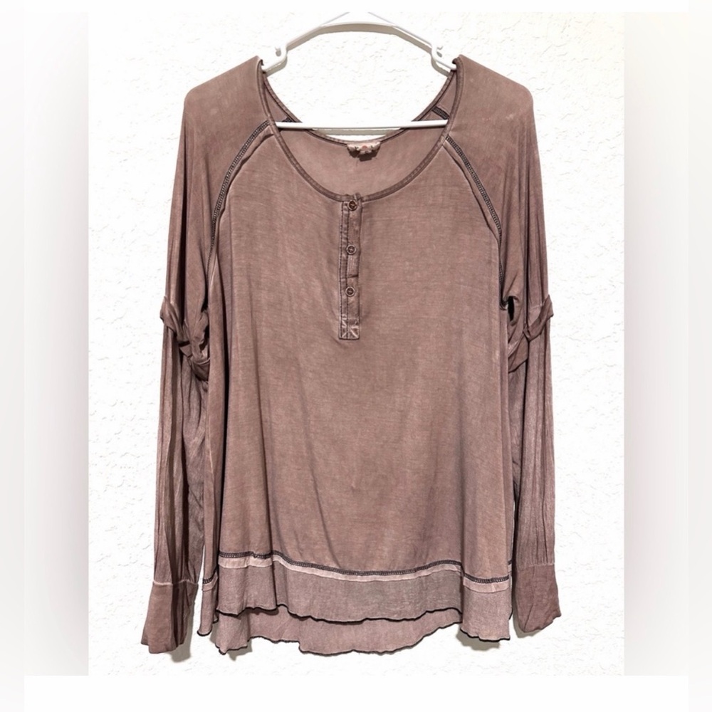 POL Taupe Boho Henley Long Sleeve Top Size Small NWOT